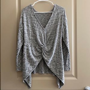 Gibson Ribbed Cozy Fleece Twist Back Top